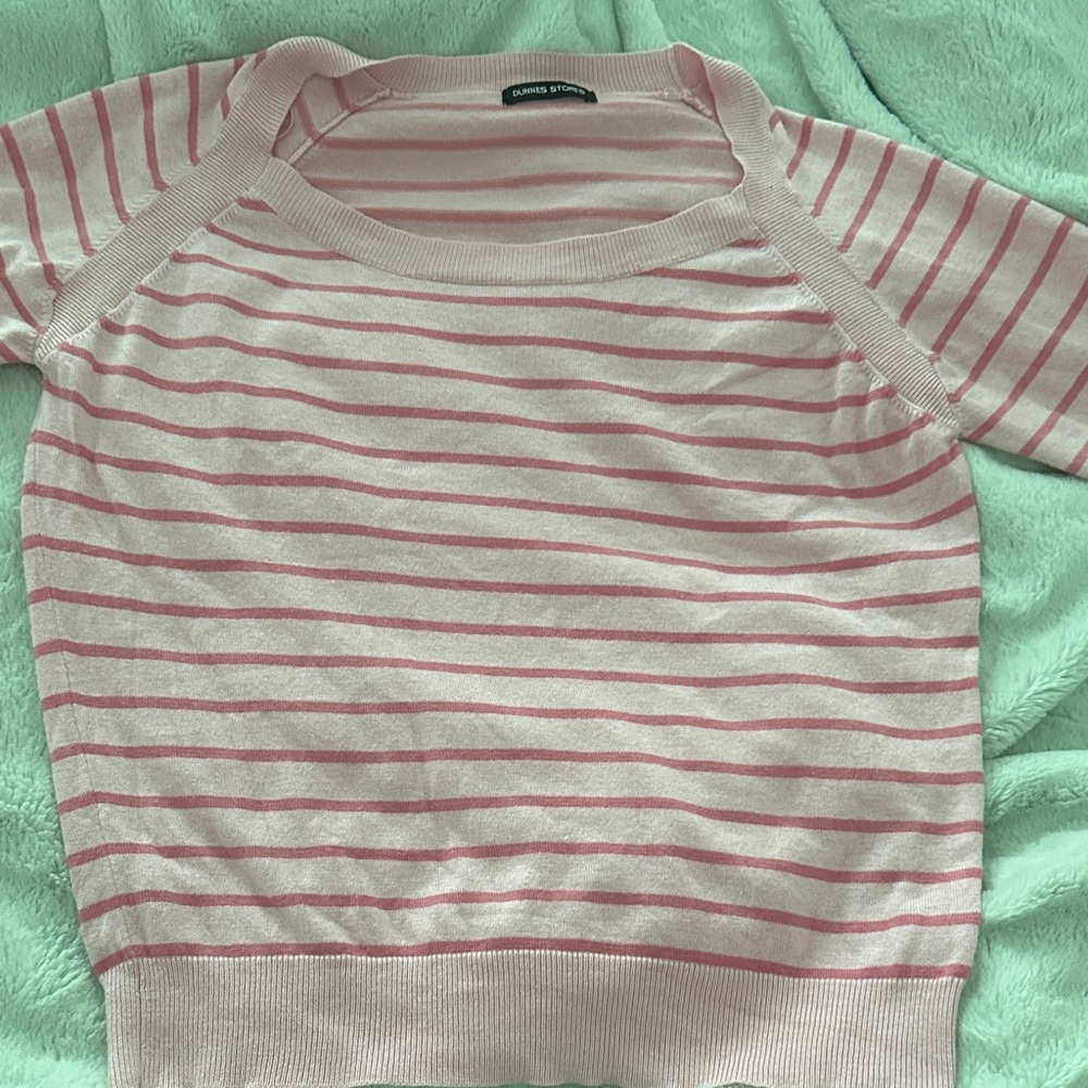 Pink Striped 3/4 Sleeve Sweater